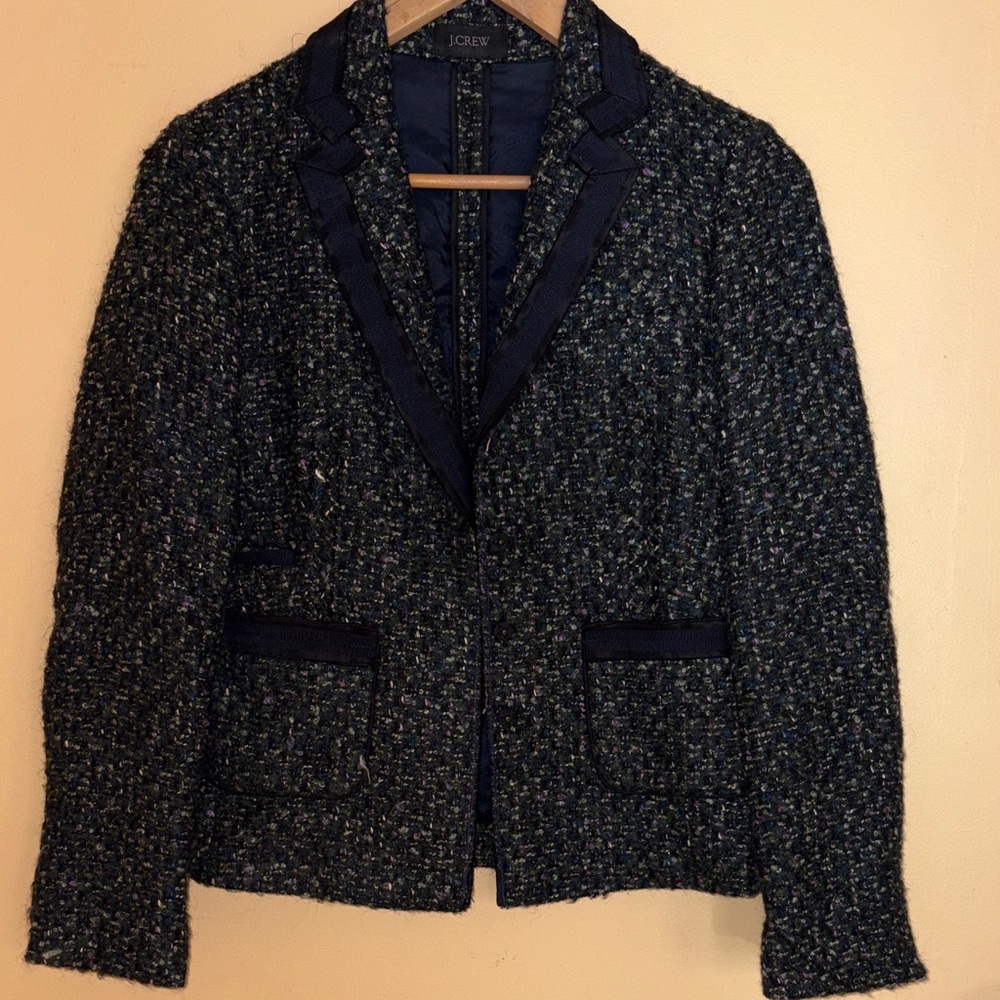J. Crew Women's Dark Blue Tweed Blazer